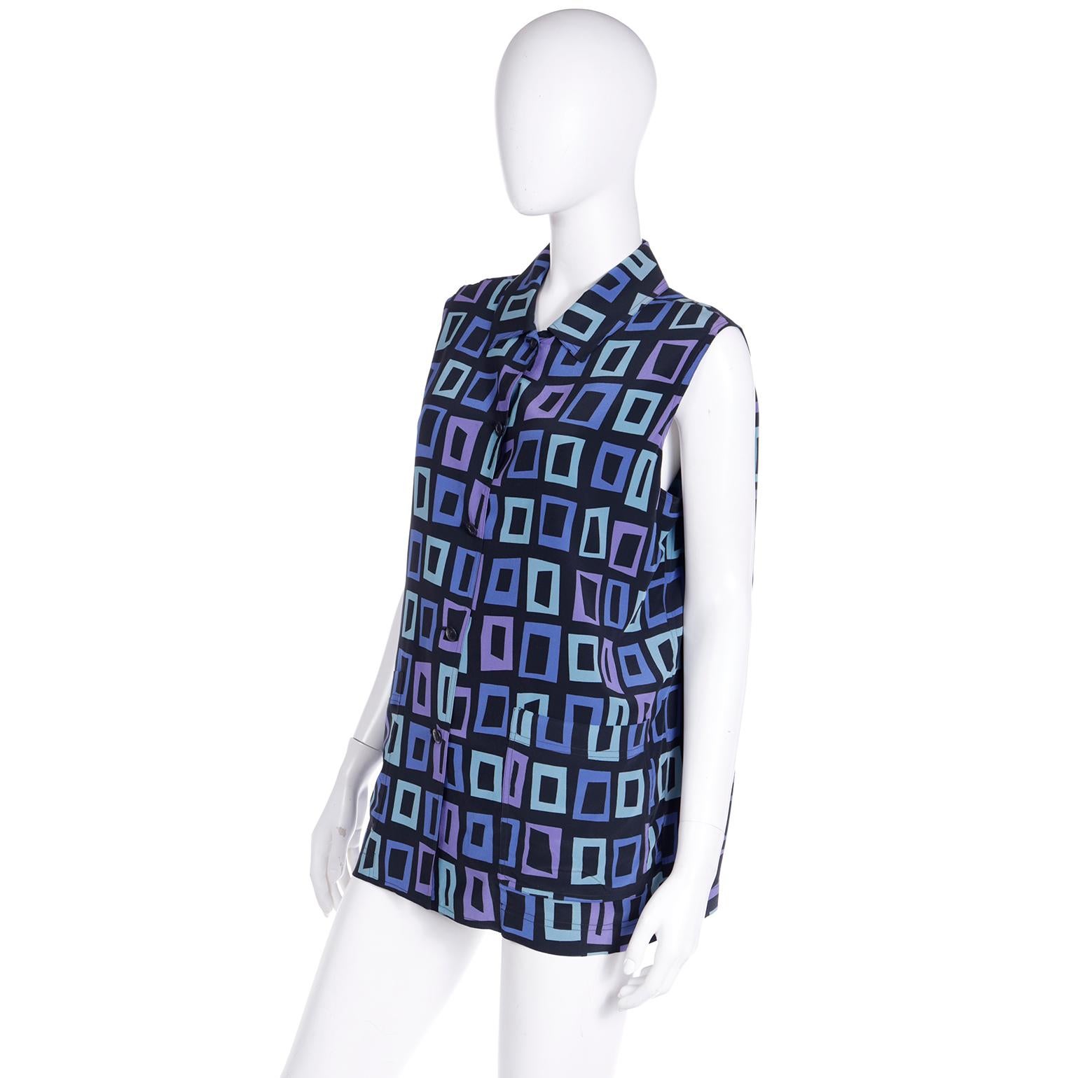 Isaac Mizrahi 1994 Resort Runway Printed Sleeveless Top For Sale 1