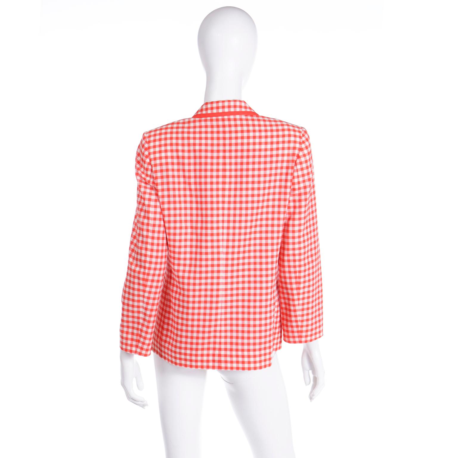 Women's Isaac Mizrahi 1998 Spa Collection Vintage Red & White Check Runway Blazer Jacket For Sale