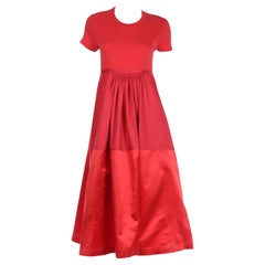 Isaac Mizrahi Cotton & Satin Mixed Fabric Vintage Red Short Sleeve Evening Dress