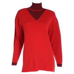 Isaac Mizrahi F/W 1993 Red & Black Stripe Vintage Merino Wool Turtleneck Sweater