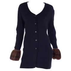 Vintage Isaac Mizrahi F/W 1993 Runway Black Cardigan Sweater with Fur Cuffs
