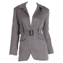 Isaac Mizrahi F/W 1994 Runway Vintage Belted  Black & Ivory Wool Jacket w Pleats