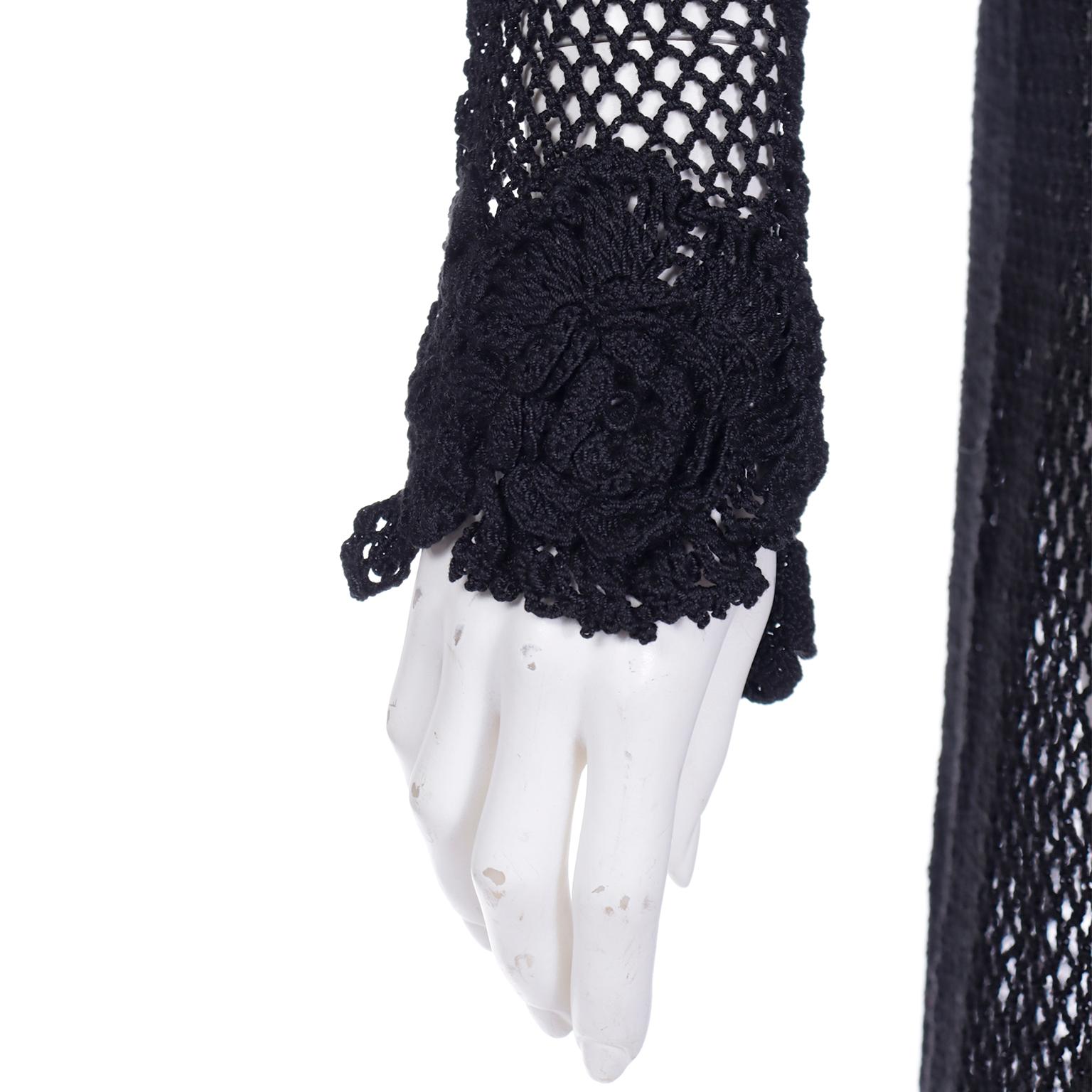 Isaac Mizrahi F/W 1997 Runway Crochet Black Vintage Long Duster w Tiny