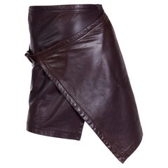 Isaac Mizrahi Fall 1991 Brown Leather Wrap Mini Skirt Linda Evangelista Runway