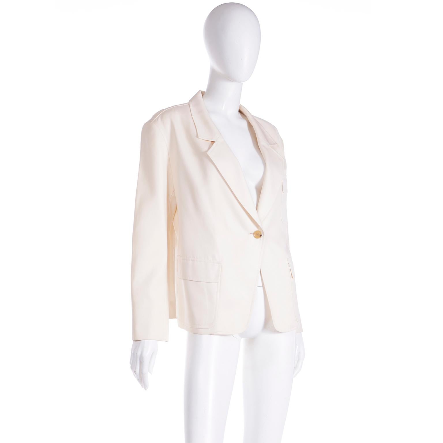 Beige Isaac Mizrahi blazer ivoire surdimensionné vintage en vente