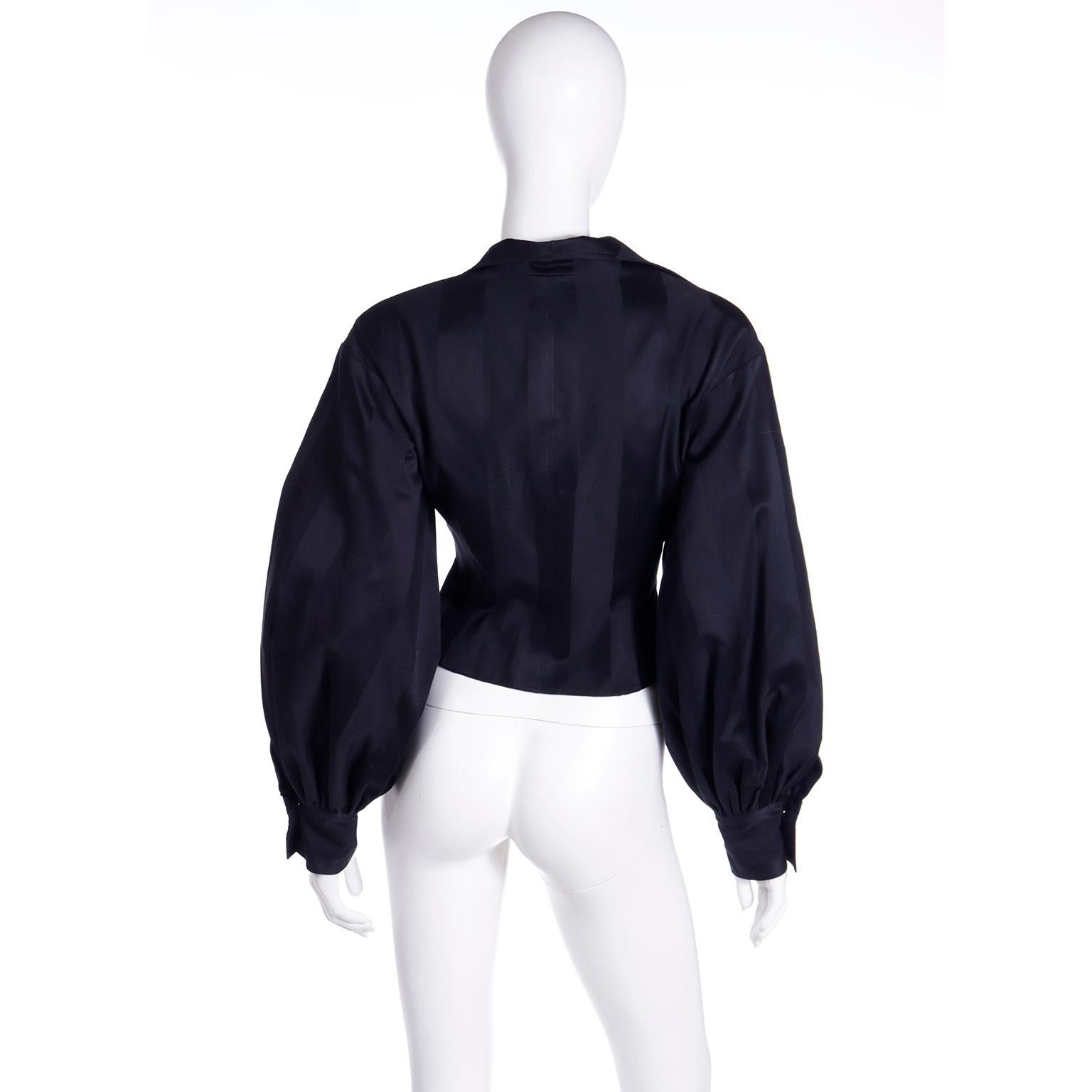 Isaac Mizrahi S/S 1992 Balloon Sleeve Tonal Stripe Black Cropped Cotton Jacket For Sale 1