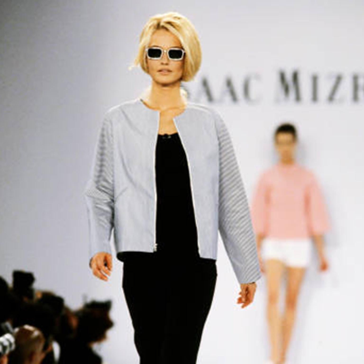 Gray Isaac Mizrahi S/S 1996 Bergdorf Goodman Striped Cropped Vintage Runway Jacket For Sale