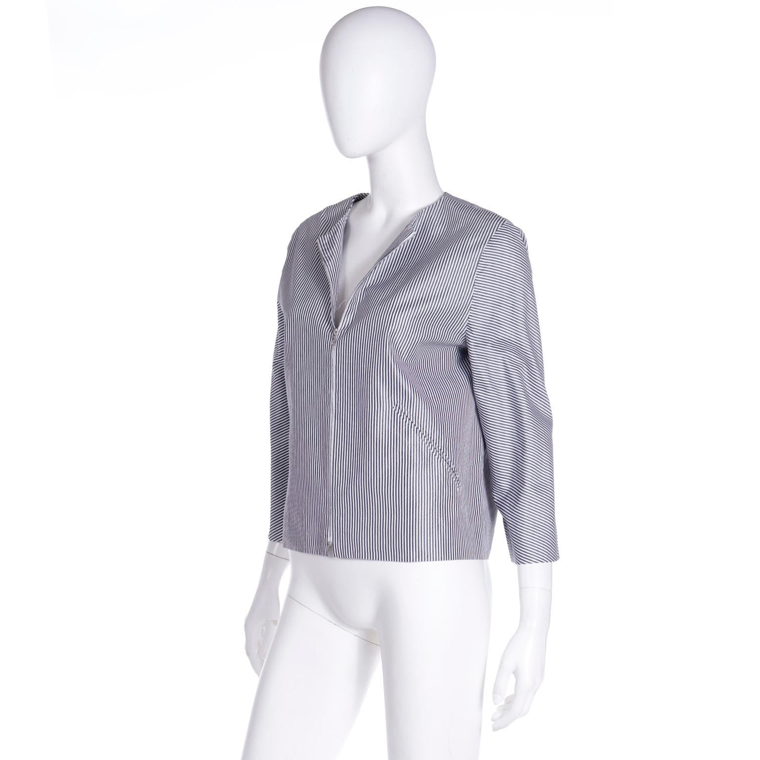 Isaac Mizrahi S/S 1996 Bergdorf Goodman Striped Cropped Vintage Runway Jacket For Sale 3