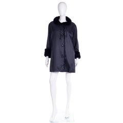 Isaac Mizrahi Vintage 1990s Faux Fur Lined Black Coat All Weather Rain Jacket