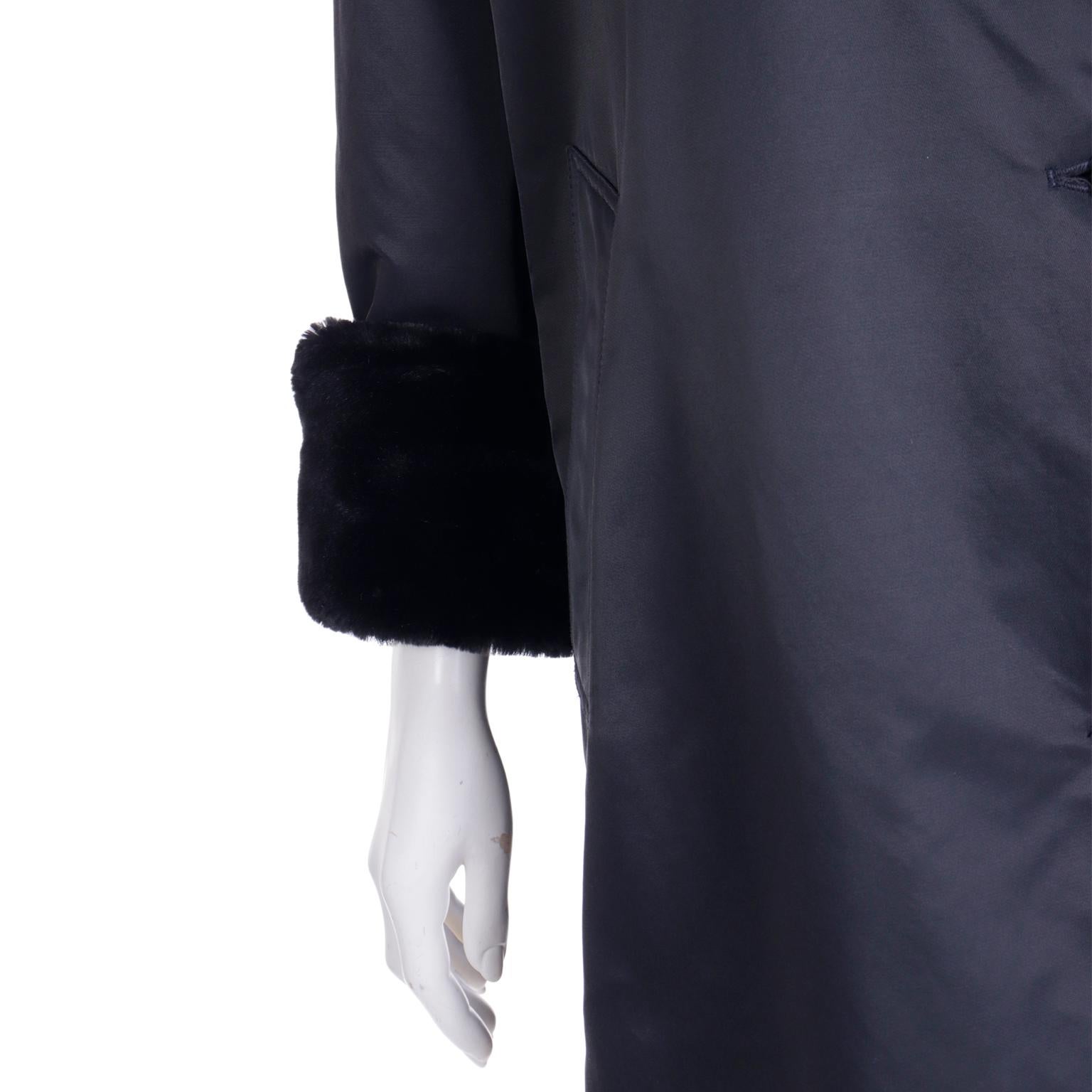 Isaac Mizrahi Vintage 1990s Faux Fur Lined Black Coat All Weather Rain Jacket For Sale 2