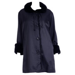 Isaac Mizrahi Vintage 1990s Faux Fur Lined Black Coat All Weather Rain Jacket
