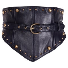 Isaac Mizrahi Vintage 1992 Runway Leather Belt with Gold Studs