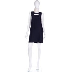 Isaac Mizrahi Vintage Black Silk Short Dress w Ivory Cutout High Collar