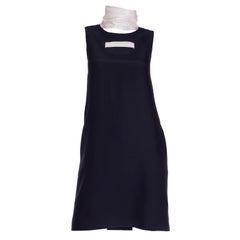 Isaac Mizrahi Vintage Black Silk Short Dress w Ivory Cutout High Collar