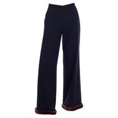 Isaac Mizrahi F/W 1998 Vintage Black Wool Lined Trousers with Mink Trimmed Hem