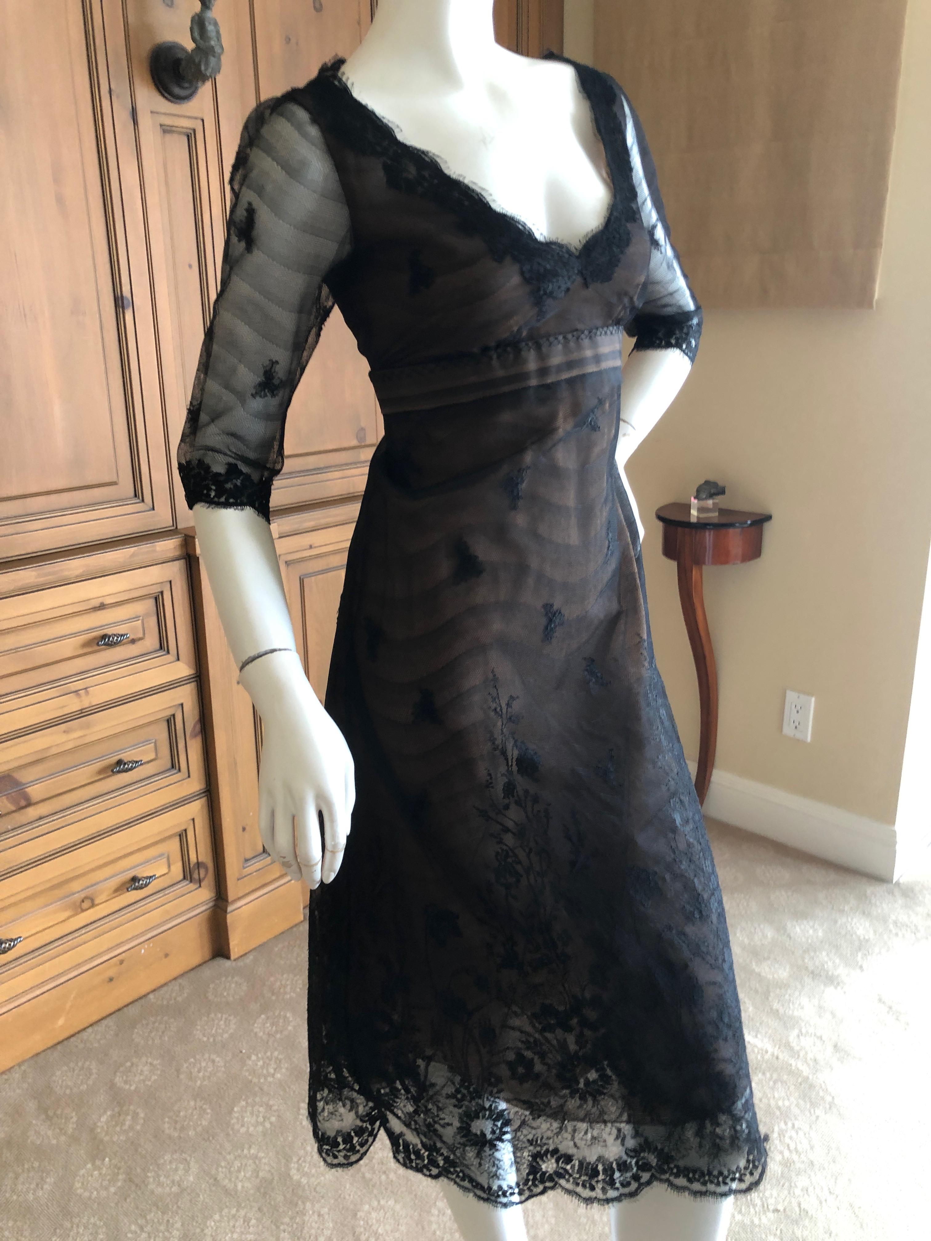 Black Isaac Mizrahi Vintage Brown Lace Overlay Day Dress For Sale