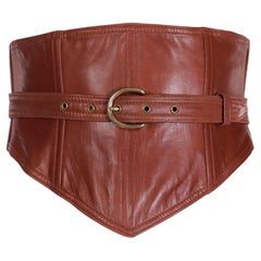 Isaac Mizrahi Vintage Brown Leather Wide Corset Style Belt
