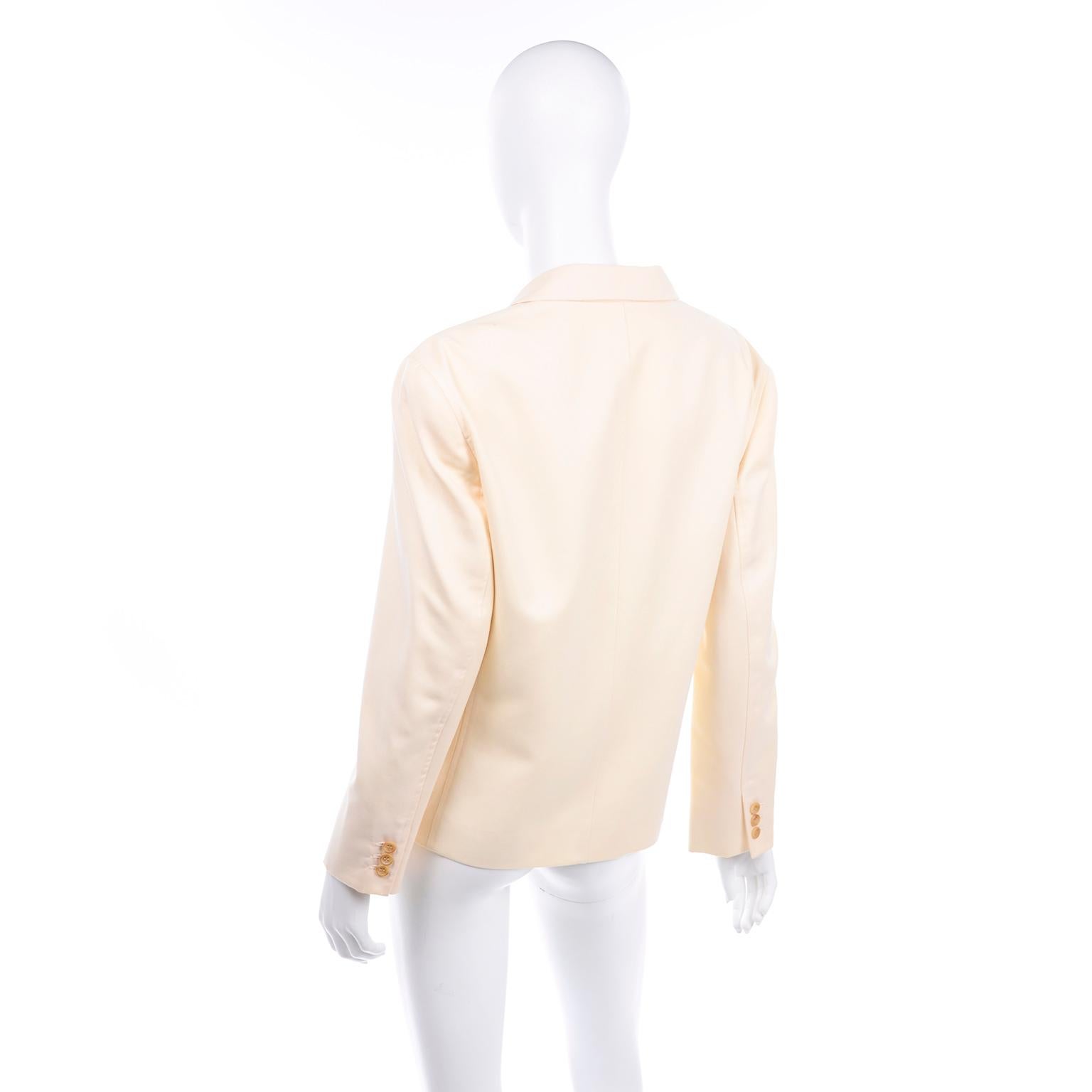 Isaac Mizrahi Vintage Cream Wool Boxy Blazer Jacket Size Large In Excellent Condition For Sale In Portland, OR