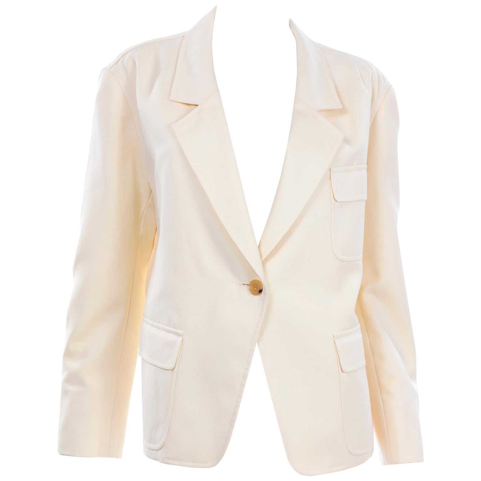 Isaac Mizrahi Vintage Cream Wool Boxy Blazer Jacket Size Large