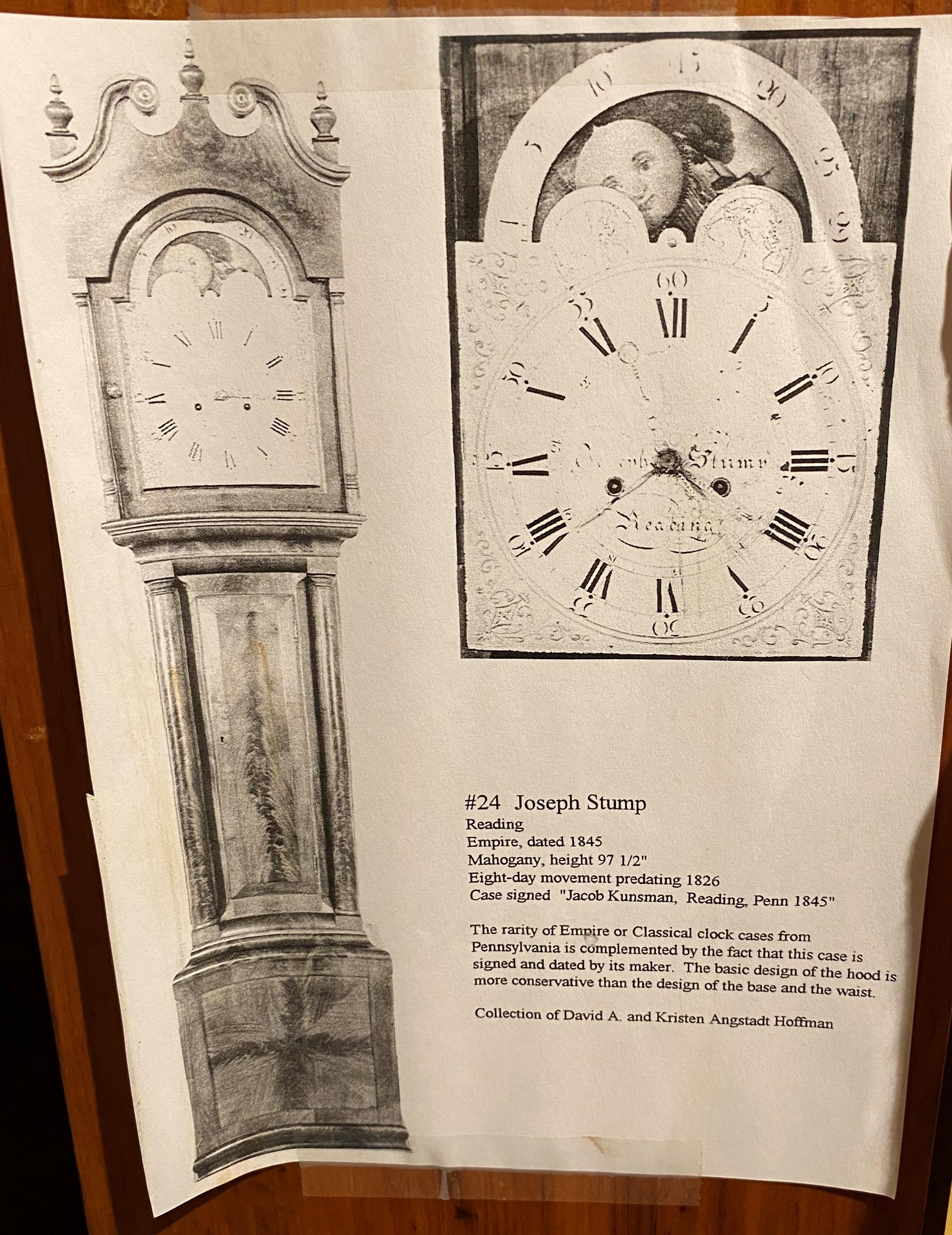 Horloge de lecture Isaac Pearson PA haute en noyer avec étui rare de Jacob Kunsman, vers 1845 en vente 7