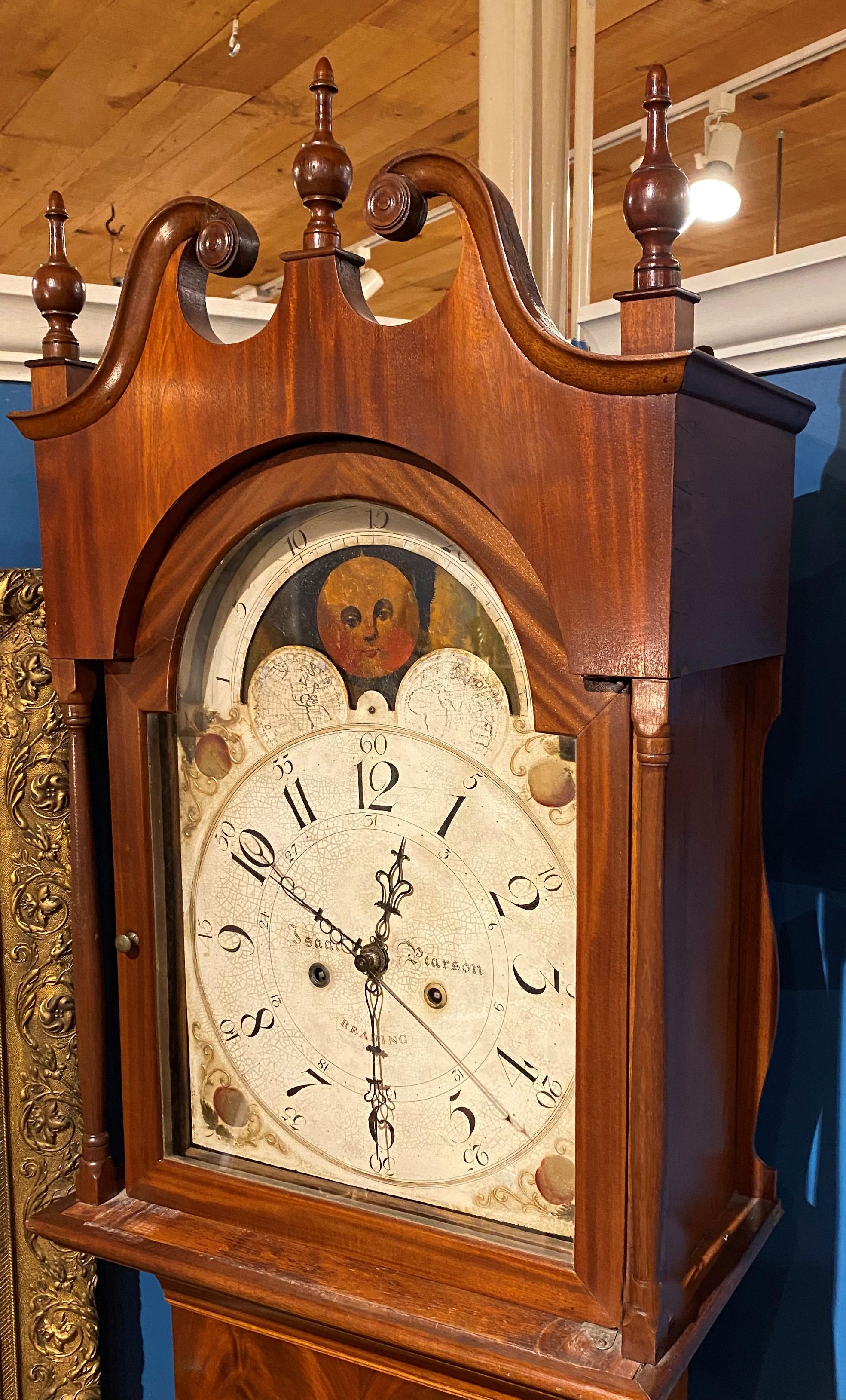 Empire Horloge de lecture Isaac Pearson PA haute en noyer avec étui rare de Jacob Kunsman, vers 1845 en vente
