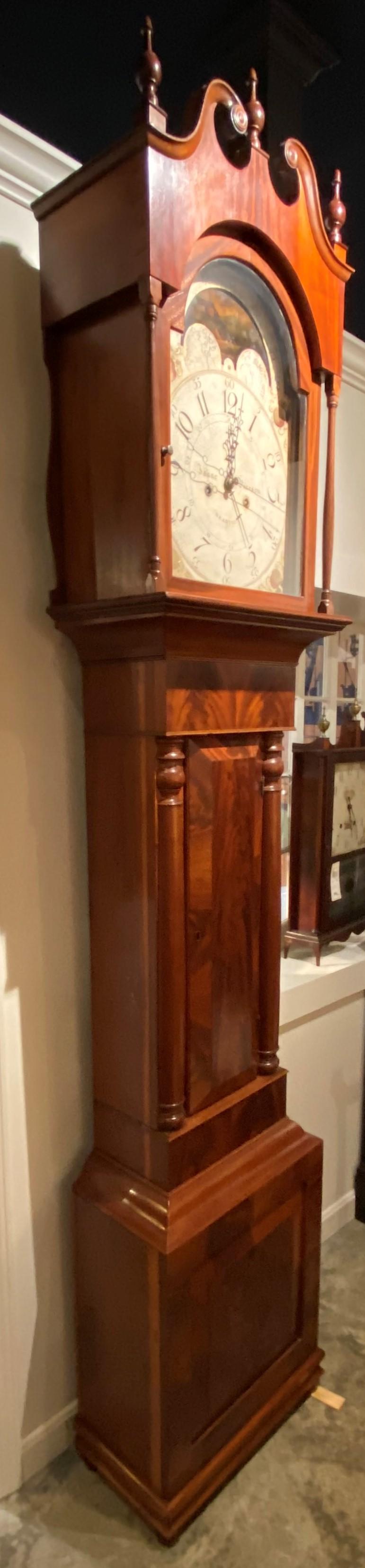 Empire Isaac Pearson Reading PA Walnut Tall Clock with Rare Jacob Kunsman Case, C 1845 For Sale