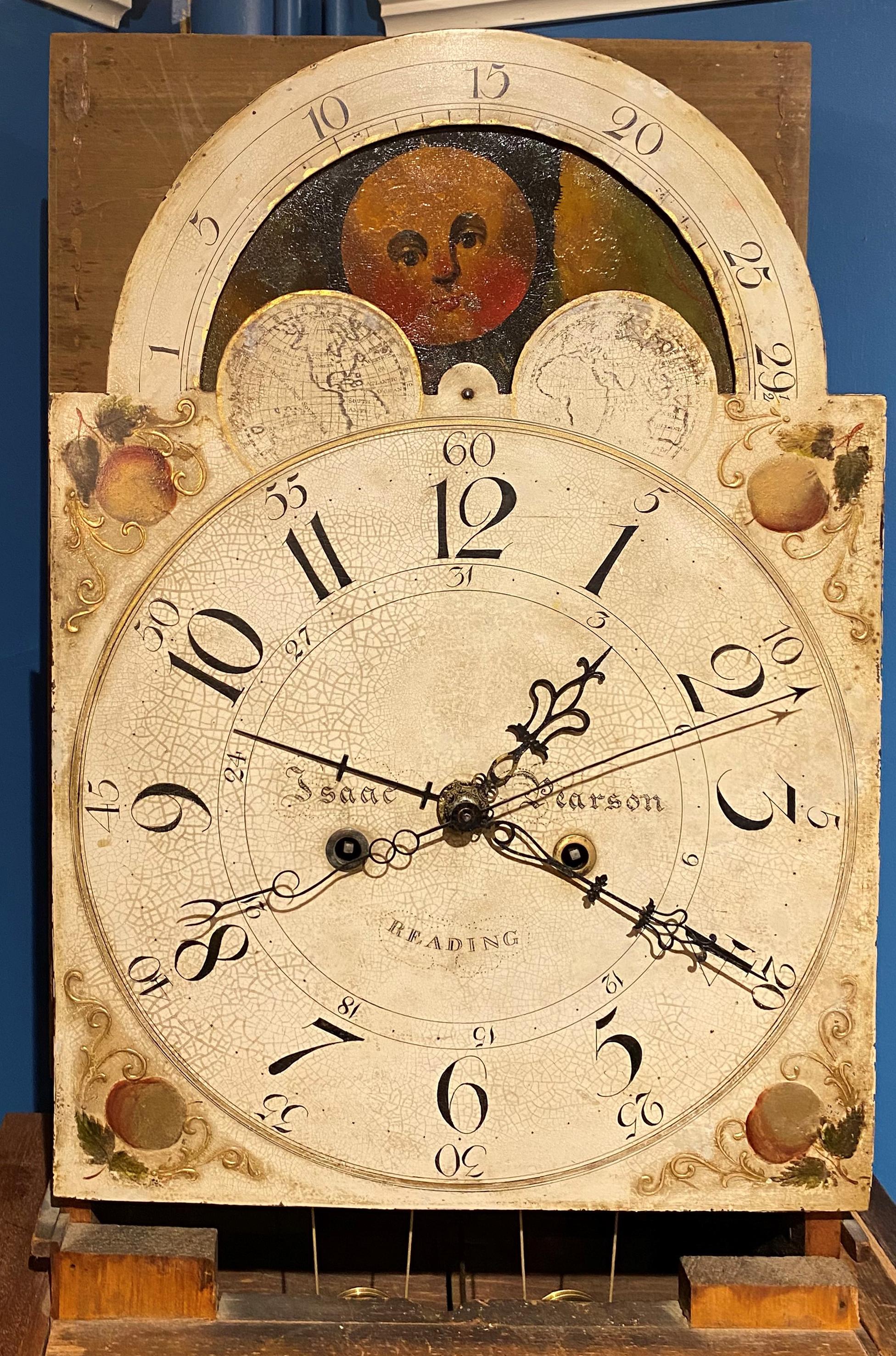 Noyer Horloge de lecture Isaac Pearson PA haute en noyer avec étui rare de Jacob Kunsman, vers 1845 en vente