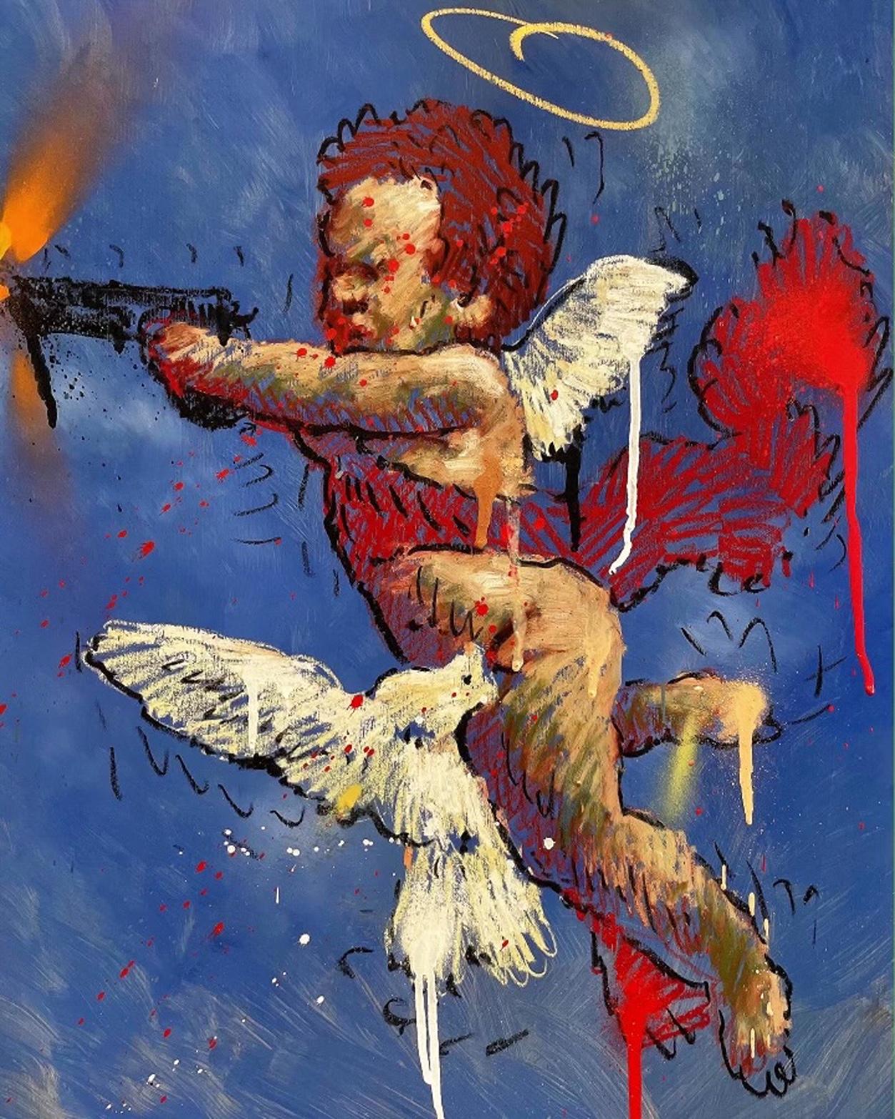 "VIOLENCIA ANTI ARMAS" (ENMARCADO) Pintura 24" x 18" pulgadas por Isaac Pelayo