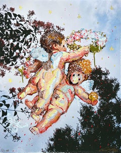 "CIELO" Peinture figurative (ENCADRÉE) 30" x 24" pouces par Isaac Pelayo