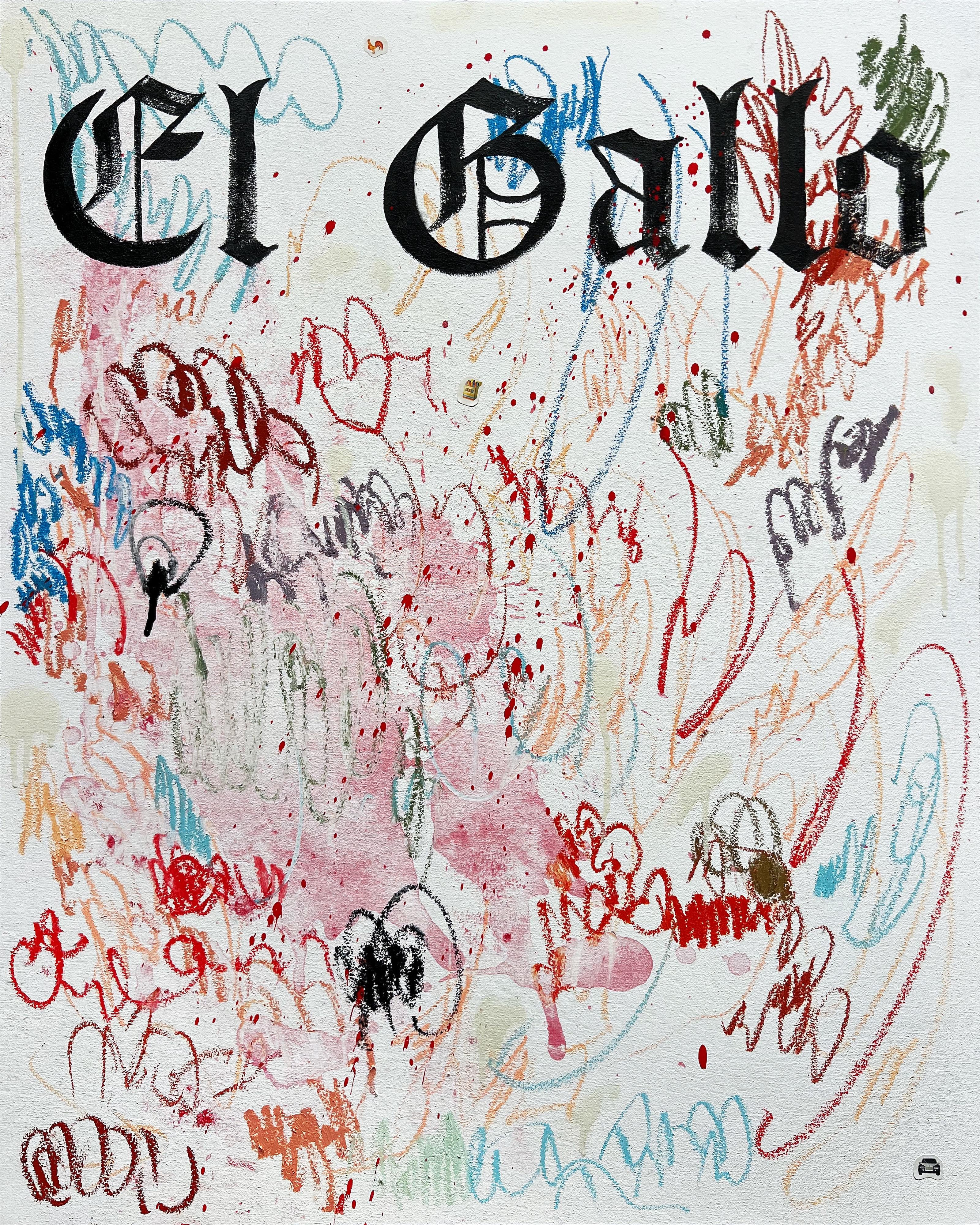 Abstraktes Gemälde „EL GALLO“ 30" x 24" Zoll von Isaac Pelayo