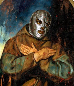 "EL SANTO FRISCO" Figurative Painting 19" x 13" inch by Isaac Pelayo