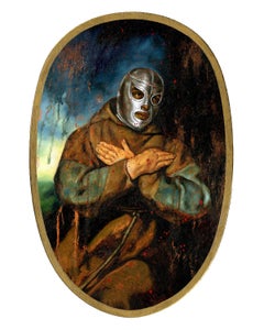 "EL SANTO FRISCO" Figurative Painting 19" x 13" inch by Isaac Pelayo
