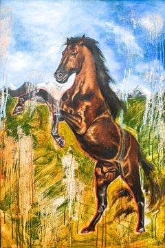 "I'm a Stallion" Figurative Painting (FRAMED) 36.5" x 24.5" in by Isaac Pelayo