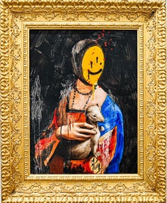 "No se admiten mascotas" Pintura al óleo figurativa (ENMARCADA) 24" x 18" in by Isaac Pelayo