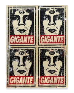 Estampe peinte à la main « GIGANTE », 48 x 36 pouces, édition limitée à 5 exemplaires, par Isaac Pelayo et Shepard Fairey