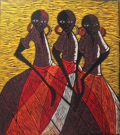 African Dance; Isaac Sithole (South African 1974 - 2012); woodcut print