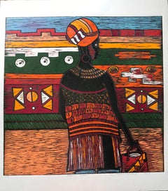 African Dream; Isaac Sithole (South African 1974 - 2012); woodcut print