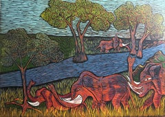 Beauty of wild; Isaac Sithole (South African 1974 - 2012); woodcut print