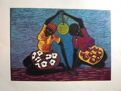 Friends; Isaac Sithole (South African 1974 - 2012); woodcut print