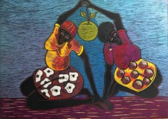 Friends; Isaac Sithole (South African 1974 - 2012); woodcut print