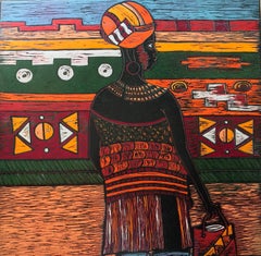 21 st century South African Wood Cut Print on paper - African Dream