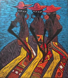 Zulu Dance; Isaac Sithole (South African 1974 - 2012); woodcut print