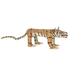 African American Folk Art Hand-Carved Wooden Hand-Painted Tiger Sculpture