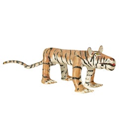 African American Folk Art Hand-Carved Wooden Hand-Painted Tiger Sculpture