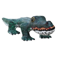 Green Alligator Wood Sculpture