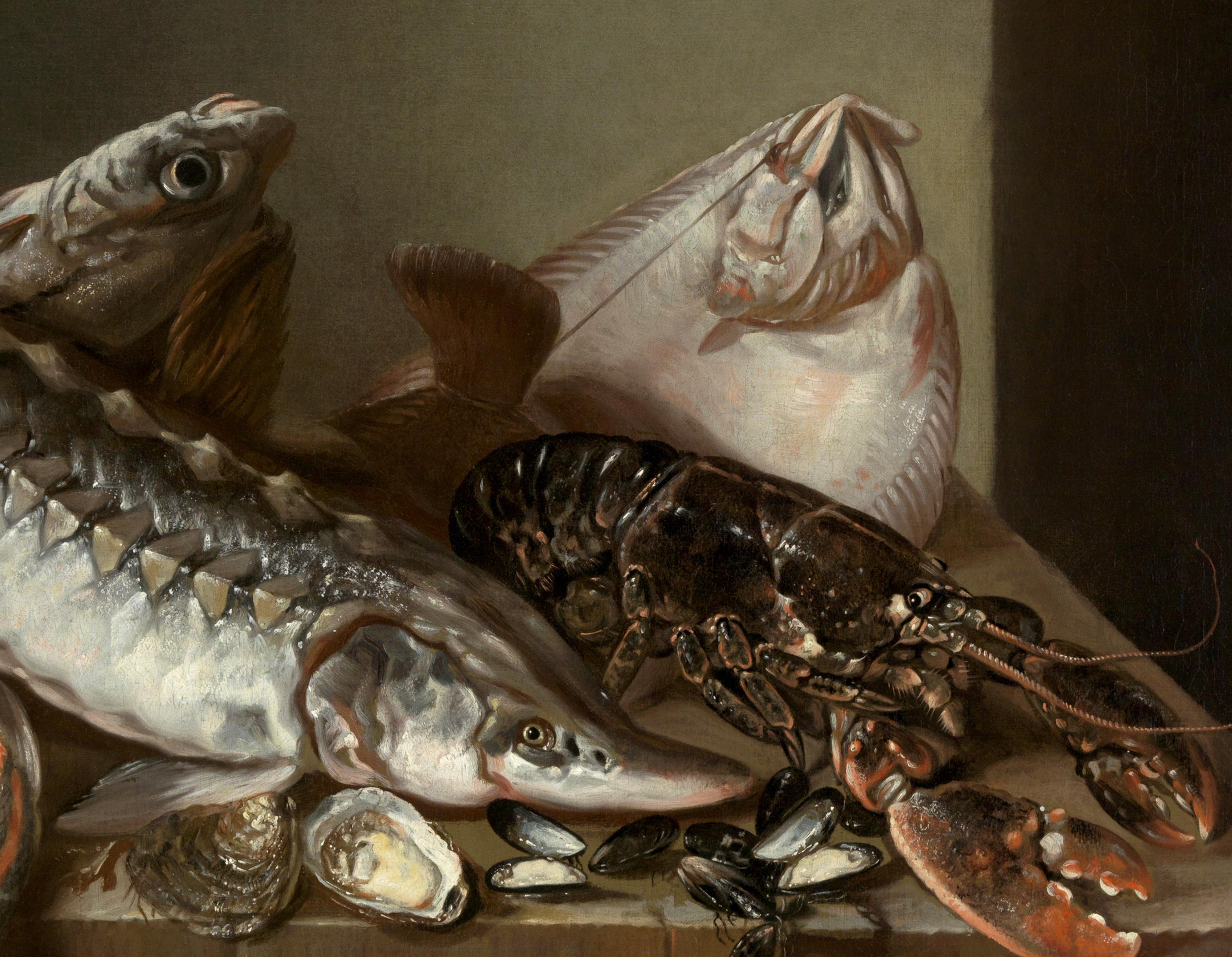 Natura morta con pesce di mare sul tavolo - Isaac Van Duynen in vendita 3