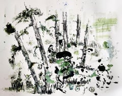 Trees, "Arbres", Contemporary Landscape Painting, Ink and Pastel on Paper, 2023