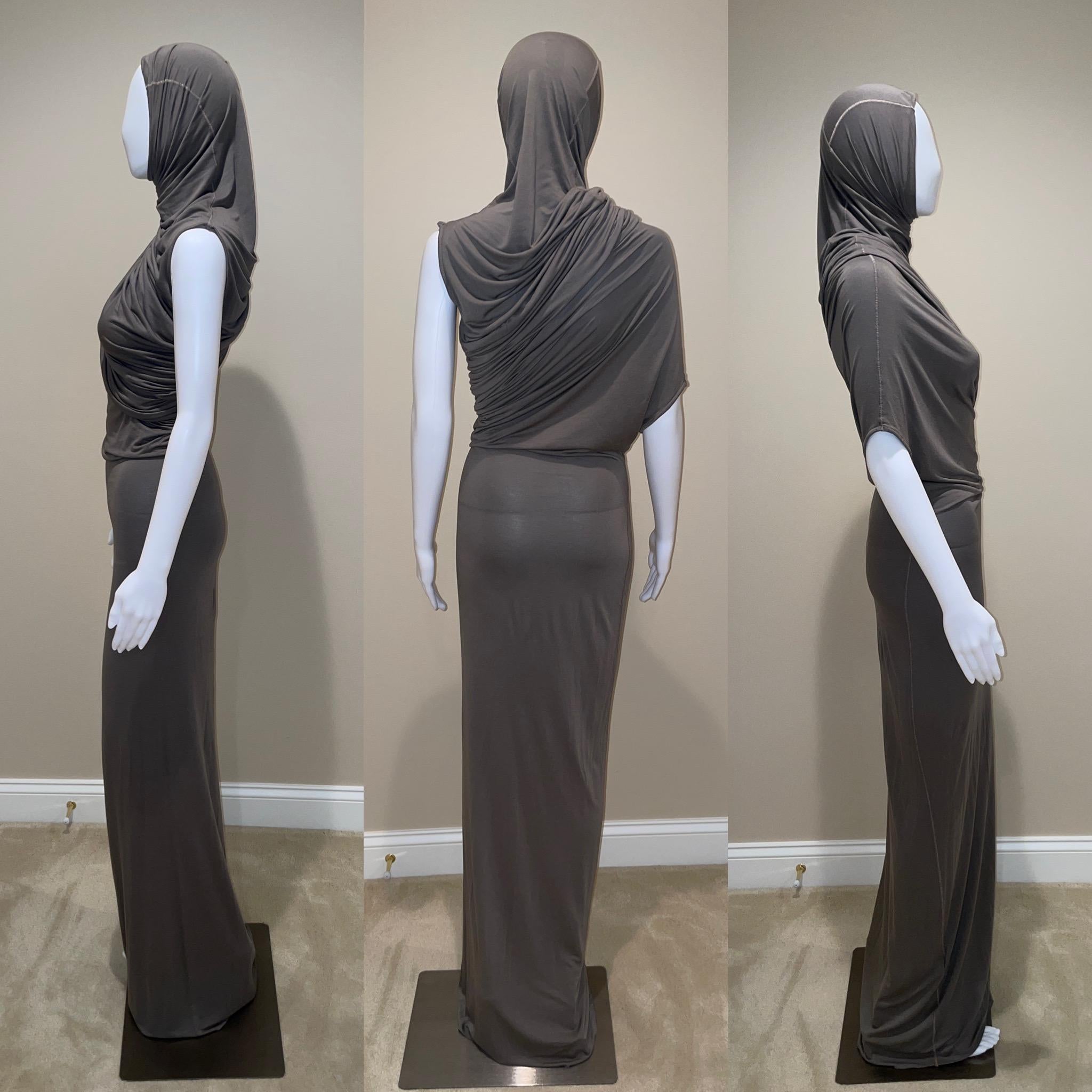 Women's ISABEL BENENATO 2012 - 2013 gray brown long maxi dress with hood