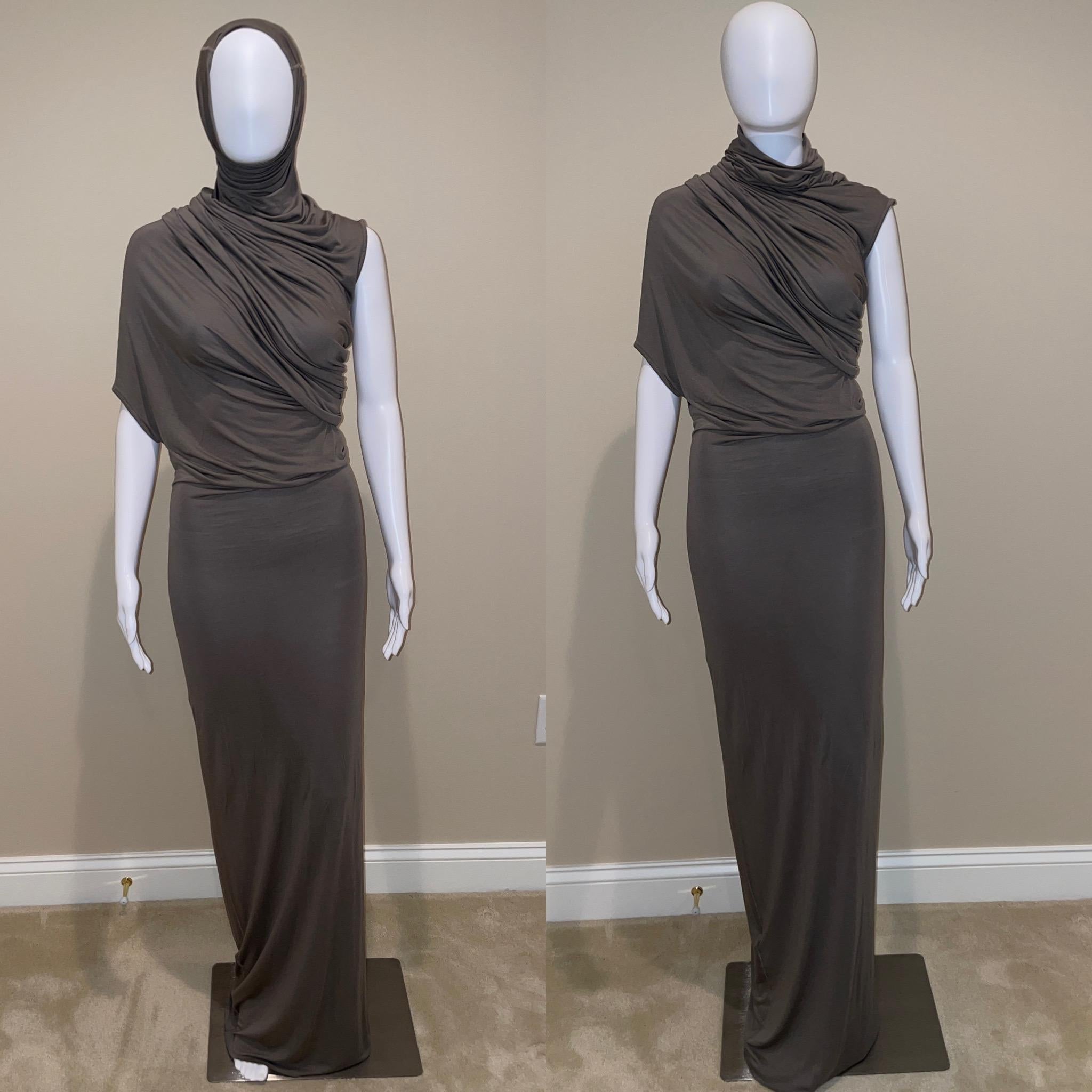 ISABEL BENENATO 2012 - 2013 gray brown long maxi dress with hood 2