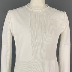 ISABEL BENENATO SS 18 Size L White Knitted Cotton / Polyester Crew-Neck Pullover